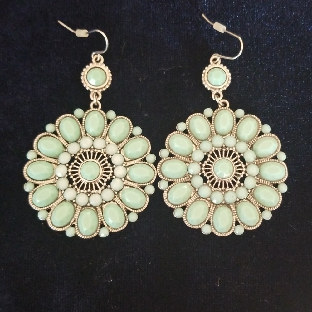 Light Turquoise Color Boho Ornate Dangle Earrings